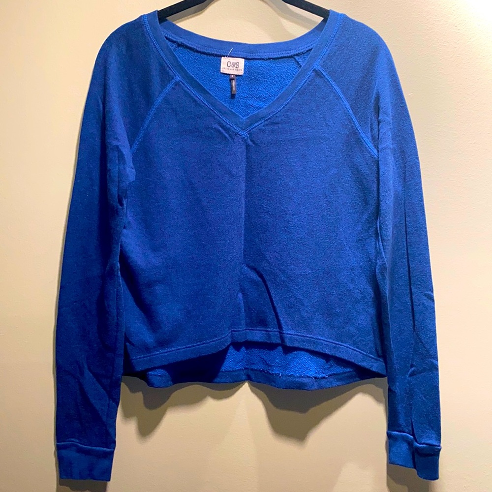Check & Stripe Cropped Blue V-neck Sweatshirt Size: S